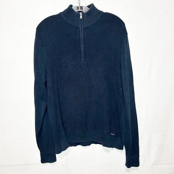 Michael Kors Other - Michael Kors Navy Ribbed Mock Neck Long Sleeve 1/4 Zip Pullover Sweater Sz M